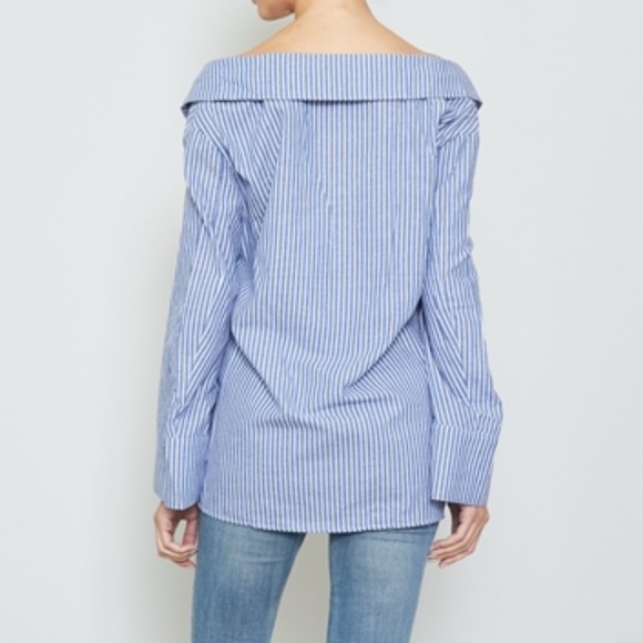HAYLEY OFF THE SHOULDER BLUE BUTTON DOWN TOP - Picture 6 of 6